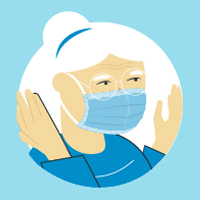 Illustration of woman wearing not touching facemask